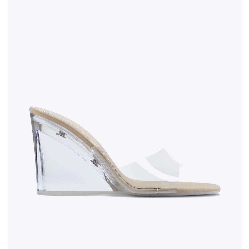 Femme Los Angeles RiRi wedge glassy nude platforms slides shoes sandals revolve - Picture 2 of 13
